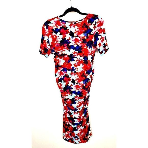 Isabella Oliver A PEA IN THE Maternity Dress Size 1 Small Pink Floral Rouched - Picture 2 of 9